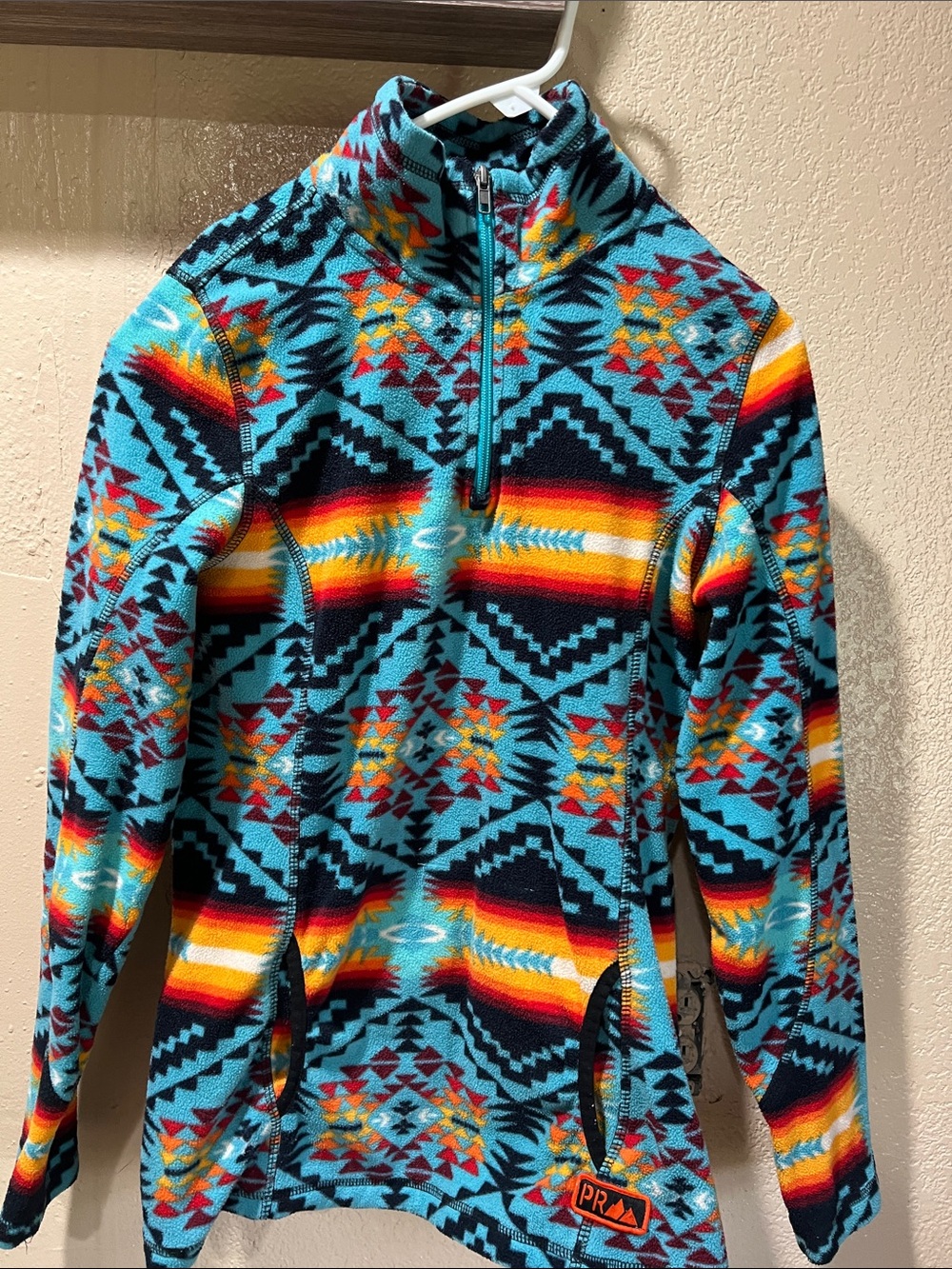 Turquoise Aztec-Print Half-Zip Teddy Jacket